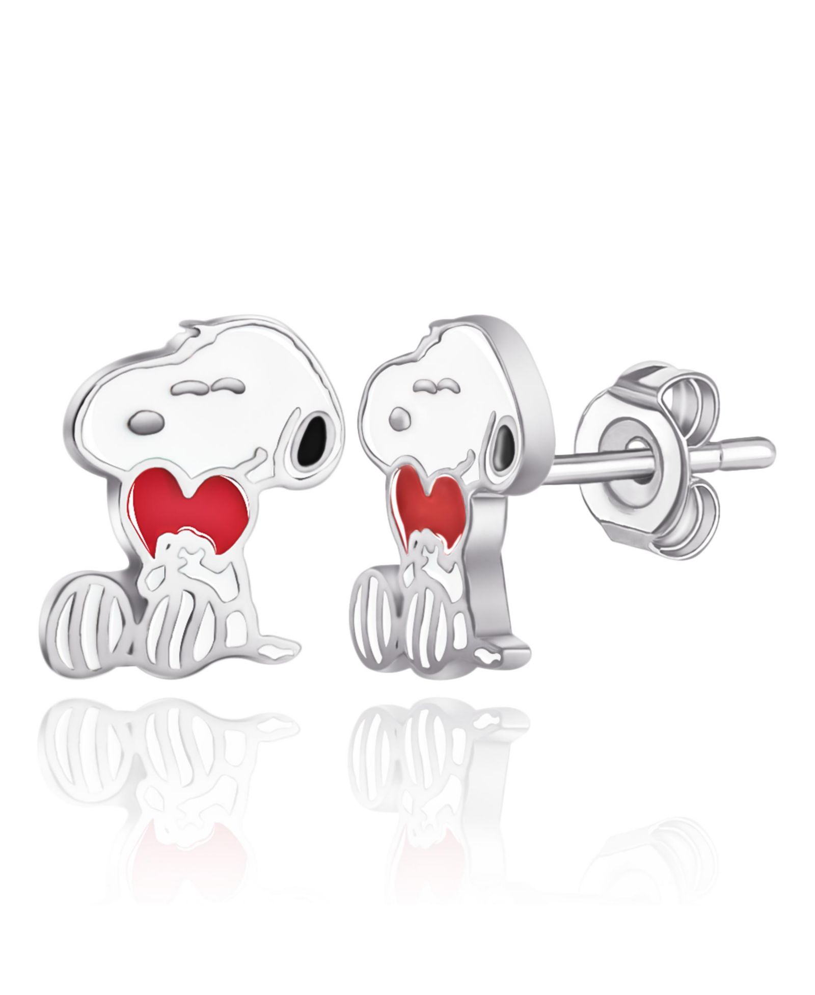 Серьги-гвоздики Peanuts Snoopy с сердцем из посеребренного металла и эмали