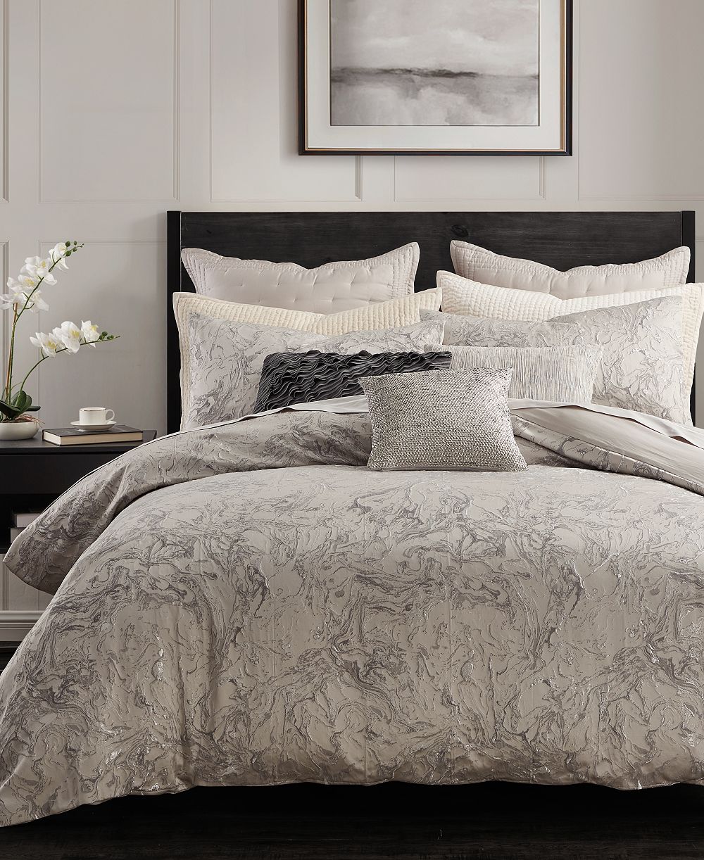 Пододеяльник Donna Karan Home Liquid Marble Platinum, Full/Queen