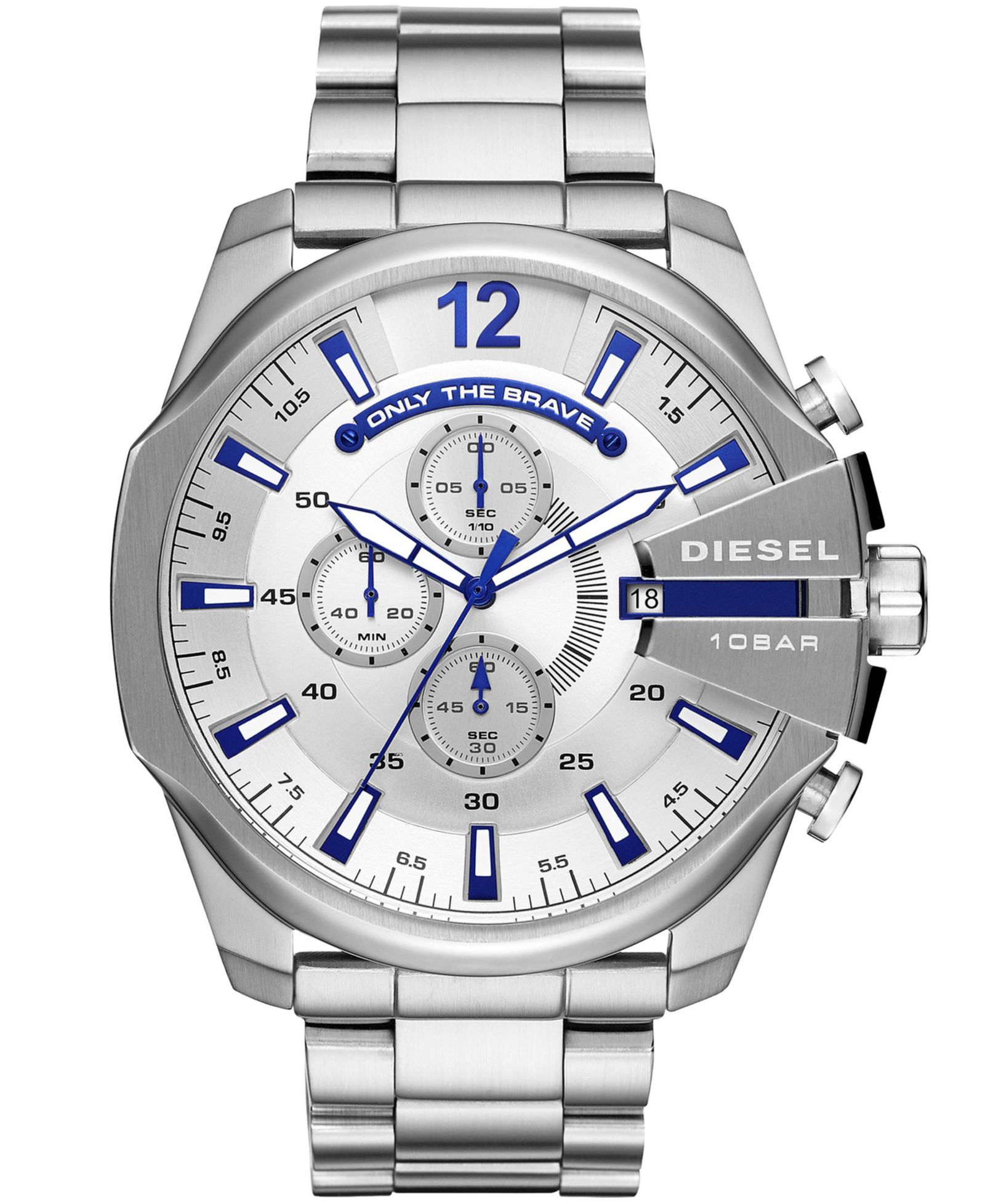 Diesel Men's Mega Chief Chronograph Silver-Tone Stainless Steel Watch 51mm