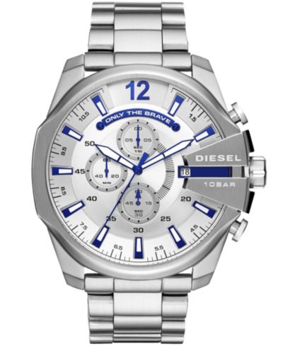 Diesel Men's Mega Chief Chronograph Silver-Tone Stainless Steel Watch 51mm