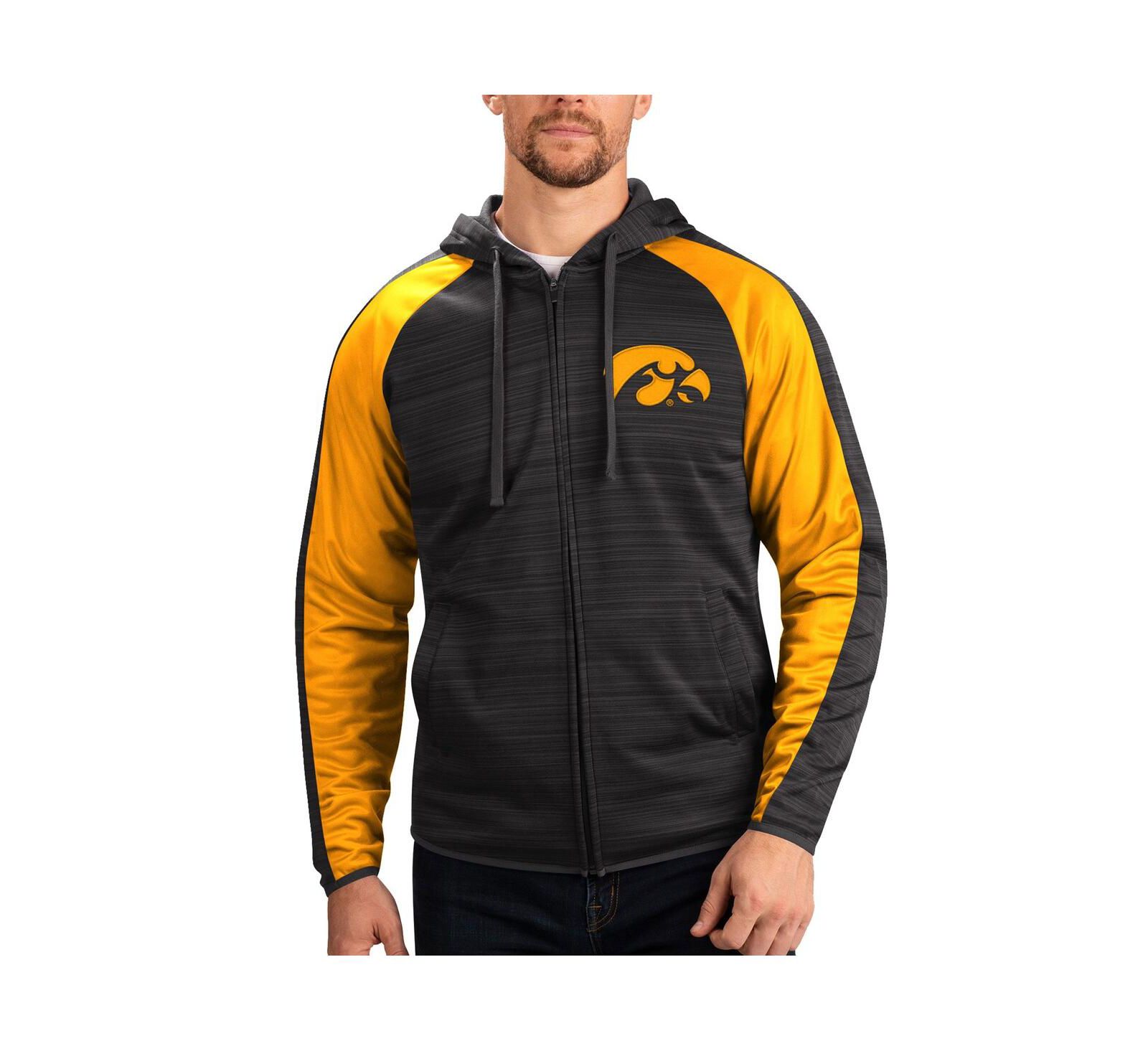 Men's G-III Sports by Carl Banks Black Iowa Hawkeyes Neutral Zone Raglan Full-Zip Track Jacket Hoodie