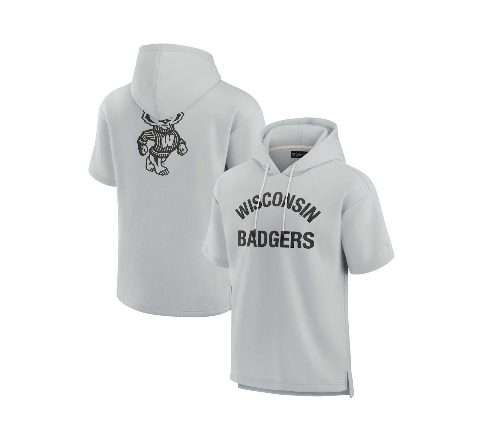 Унисекс свитшот-худи Fanatics Signature Gray Wisconsin Badgers Super Soft Fleece Short Sleeve