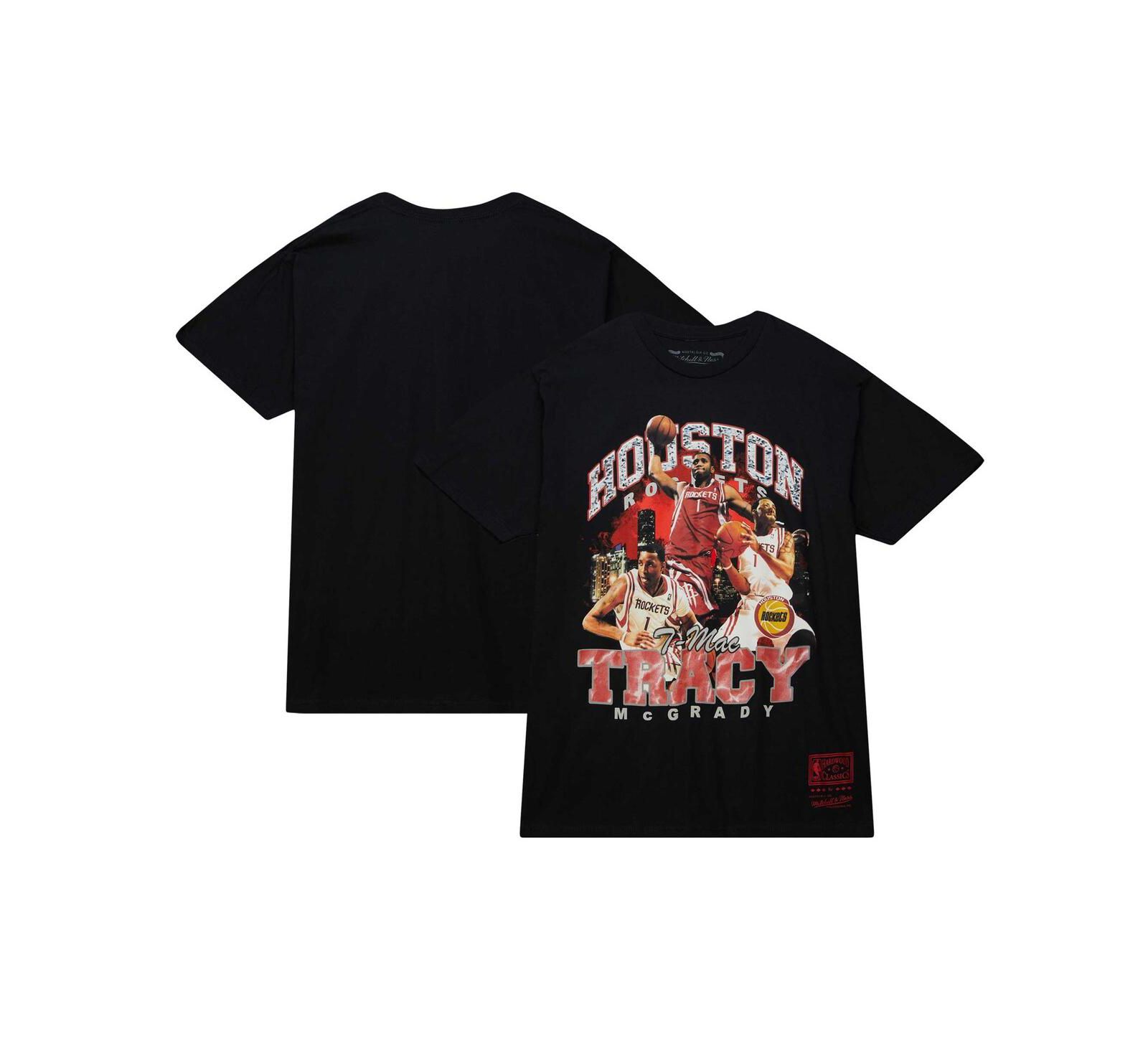 Мужская футболка Mitchell & Ness Tracy McGrady Black Houston Rockets Hardwood Classics Bling Concert Player
