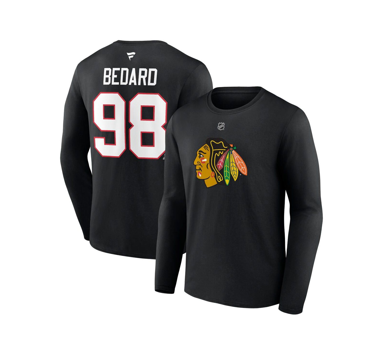 Men's Fanatics Connor Bedard Black Chicago Blackhawks Authentic Stack Name and Number Long Sleeve T-shirt