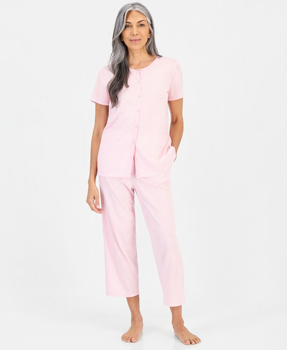 Charter Club Women's 2-Piece Cotton Printed Cropped Pajama set, Created for Macy's