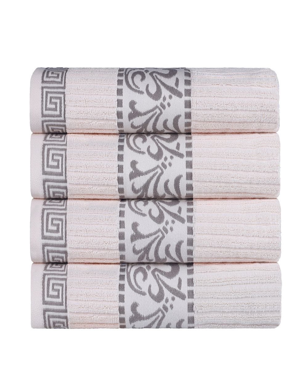 Superior Athens Cotton with Greek Scroll and Floral Pattern, 4 Piece Bath Towel Set