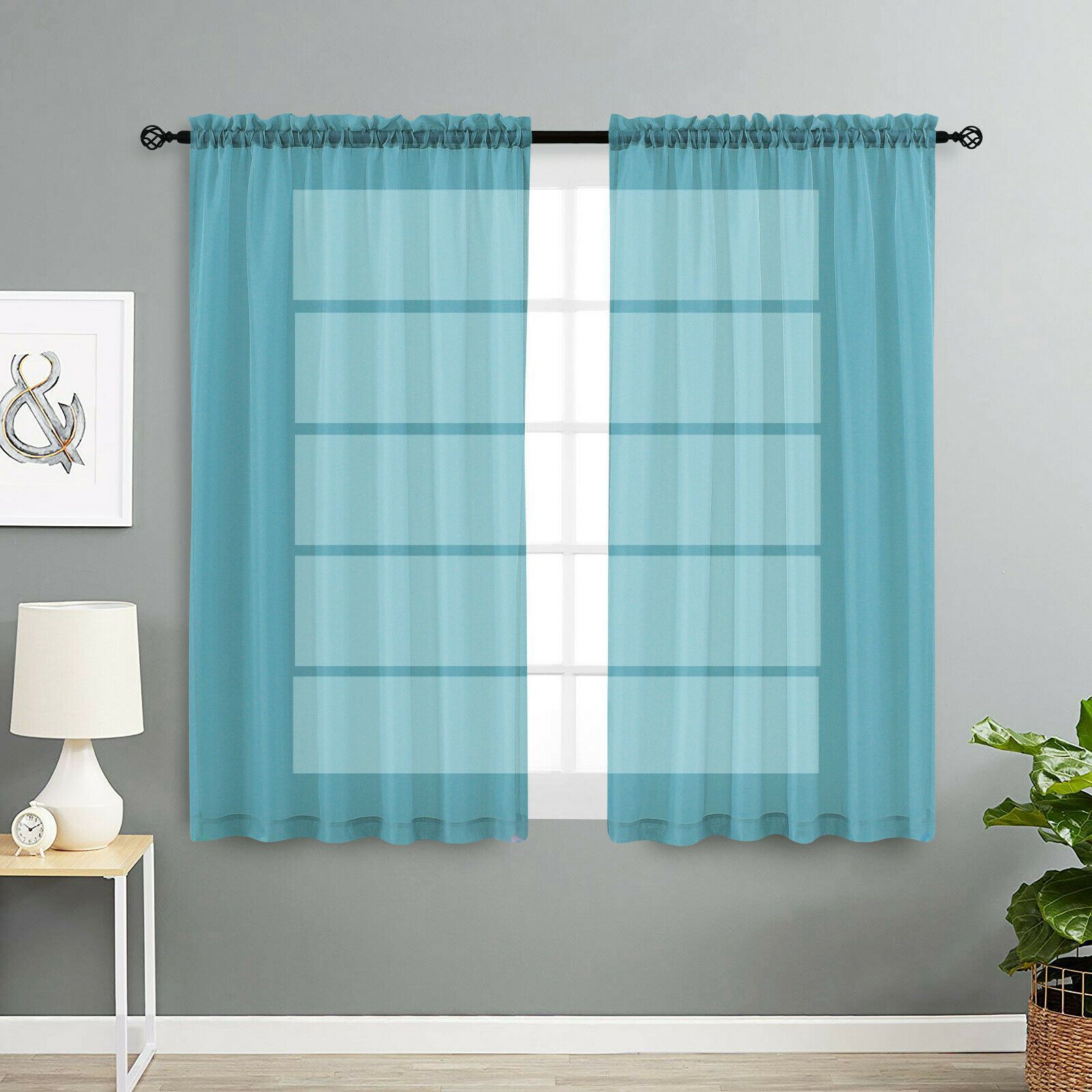 Kate Aurora 2 Pack Basic Home Rod Pocket Sheer Voile Window Curtains