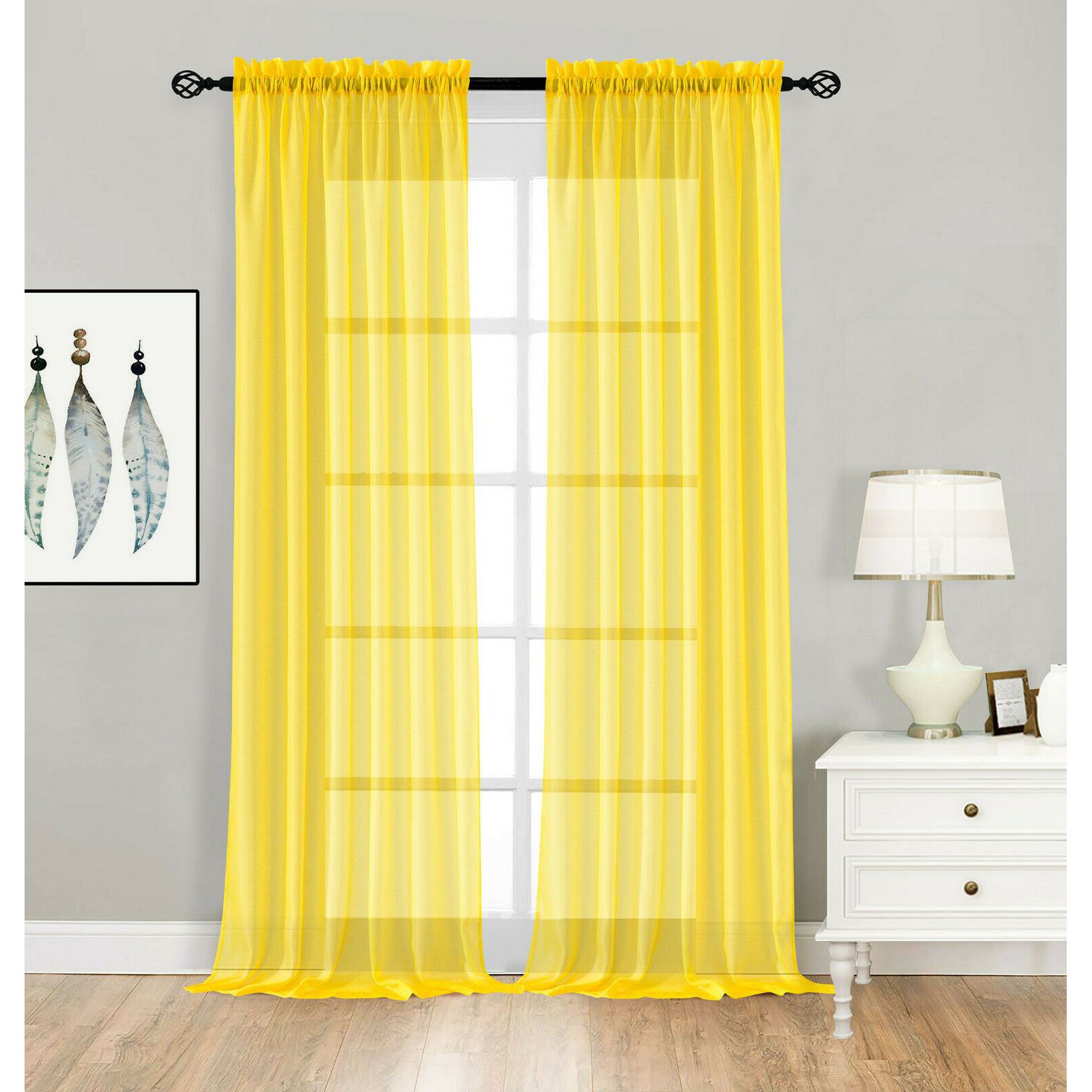 Kate Aurora 2 Pack Basic Home Rod Pocket Sheer Voile Window Curtains