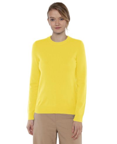 JENNIE LIU Women's 100% Pure Cashmere Long Sleeve Crew Neck Pullover Sweater