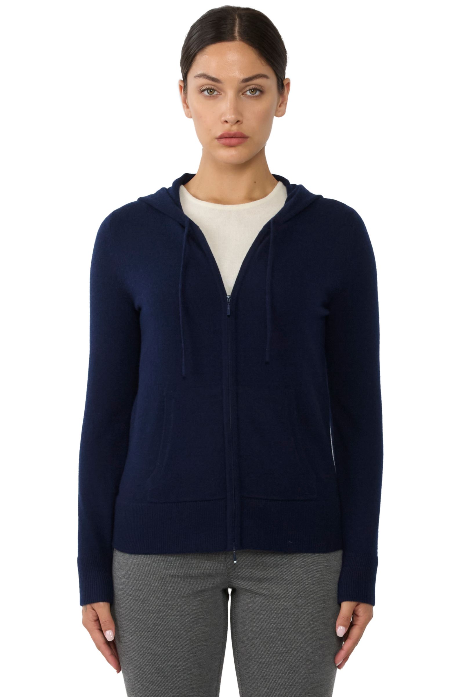 Женский кардиган JENNIE LIU 100% Pure Cashmere Long Sleeve Zip Hoodie