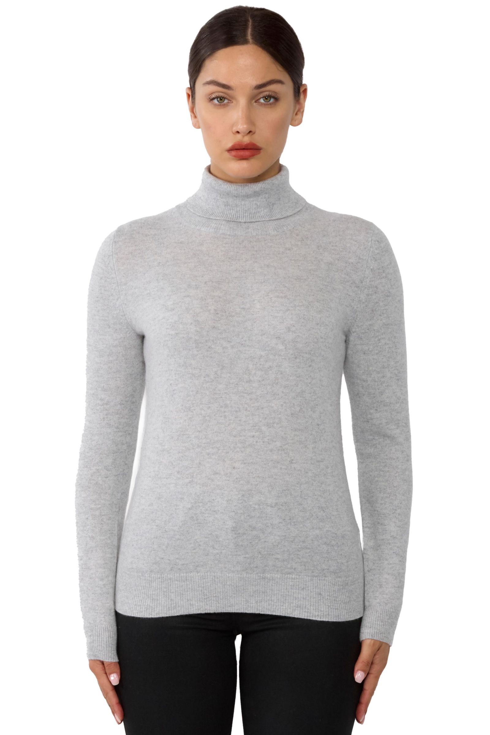 JENNIE LIU Women's 100% Pure Cashmere Long Sleeve Turtleneck Pullover Sweater