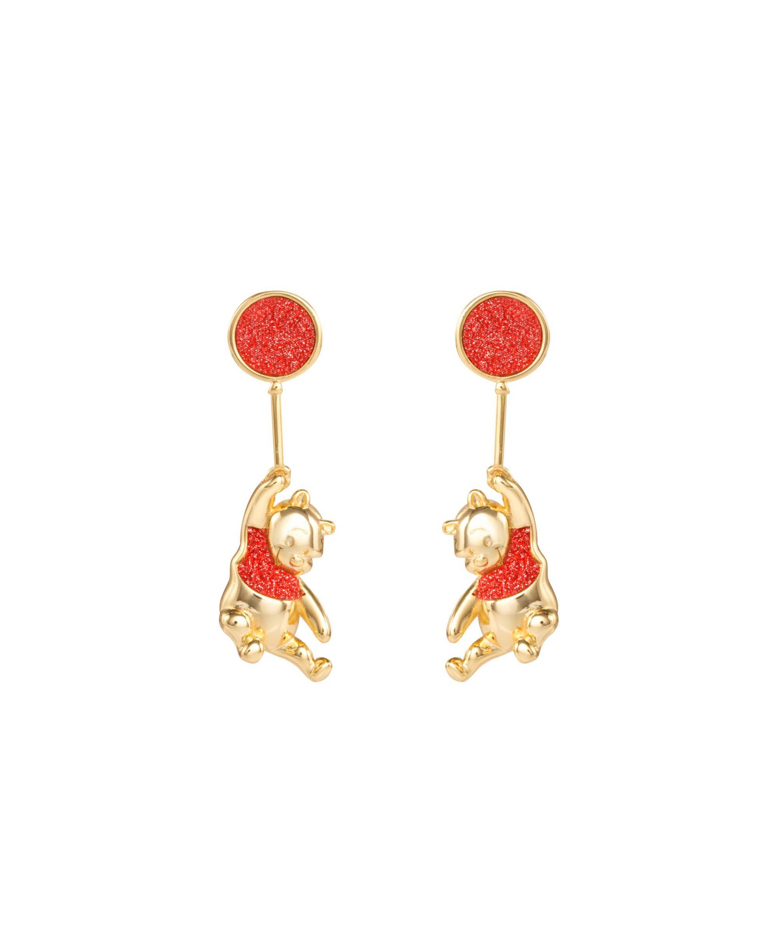 Женские серьги Disney Winnie the Pooh с красным блестящим шариком в золотом напылении