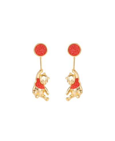 Женские серьги Disney Winnie the Pooh с красным блестящим шариком в золотом напылении
