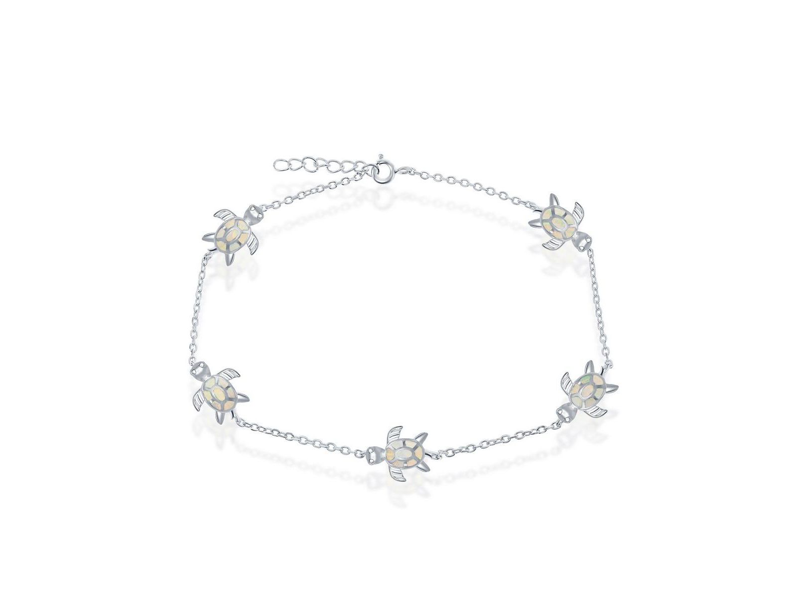 Браслет на ногу Caribbean Treasures Sterling Silver Synthetic Opal Turtle - White Opal