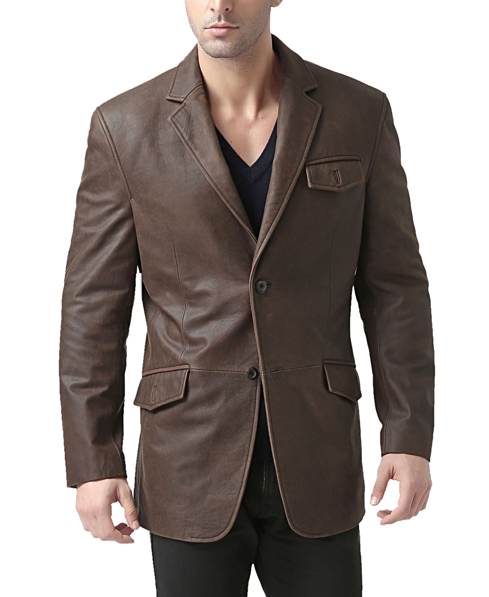 BGSD Men's Distressed Leather Blazer