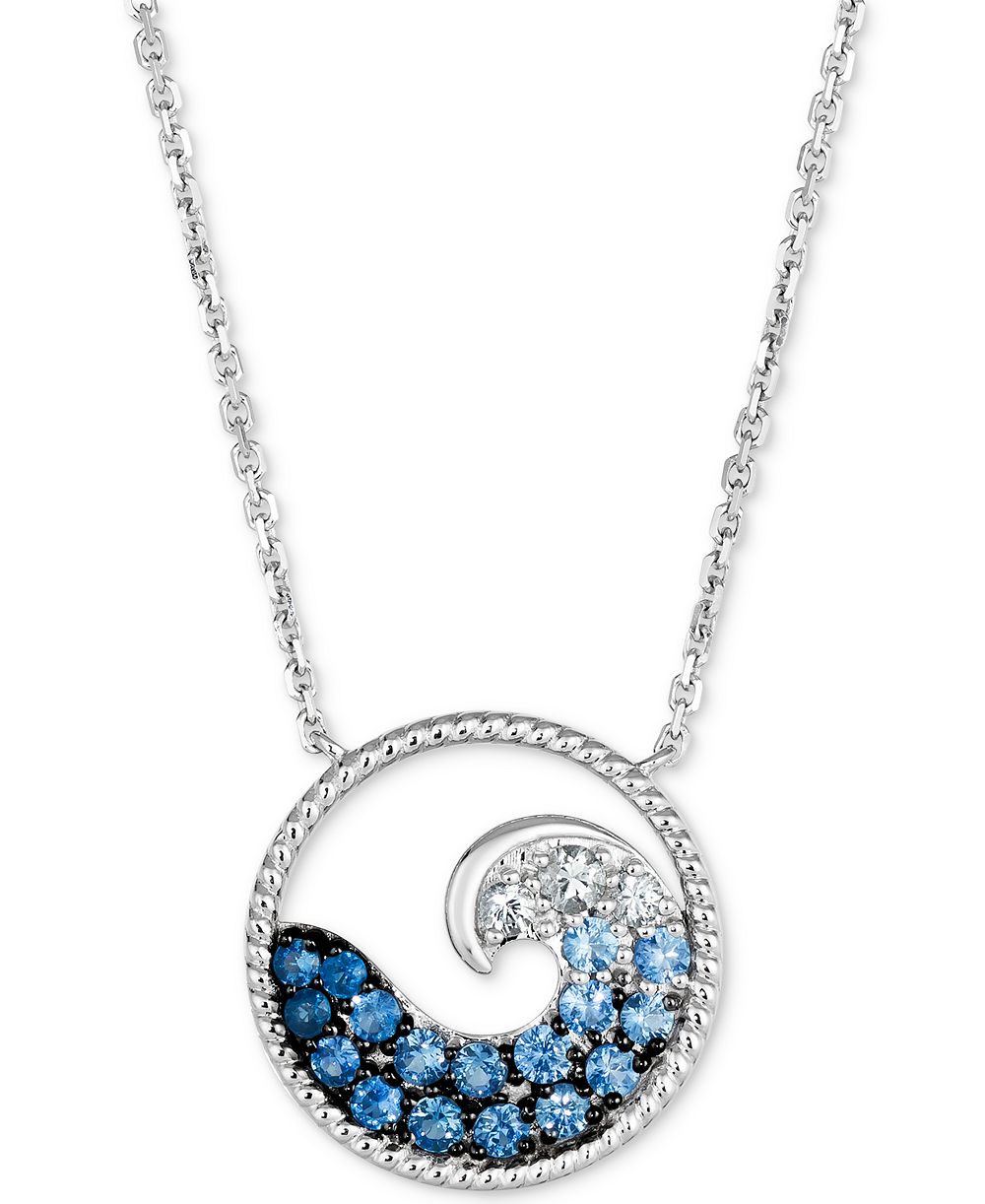 Подвеска Le Vian® Denim Ombré (1/2 ct. t.w.) & White Sapphire (1/8 ct. t.w.) Wave Disc Adjustable 18.5" в 14k White Gold