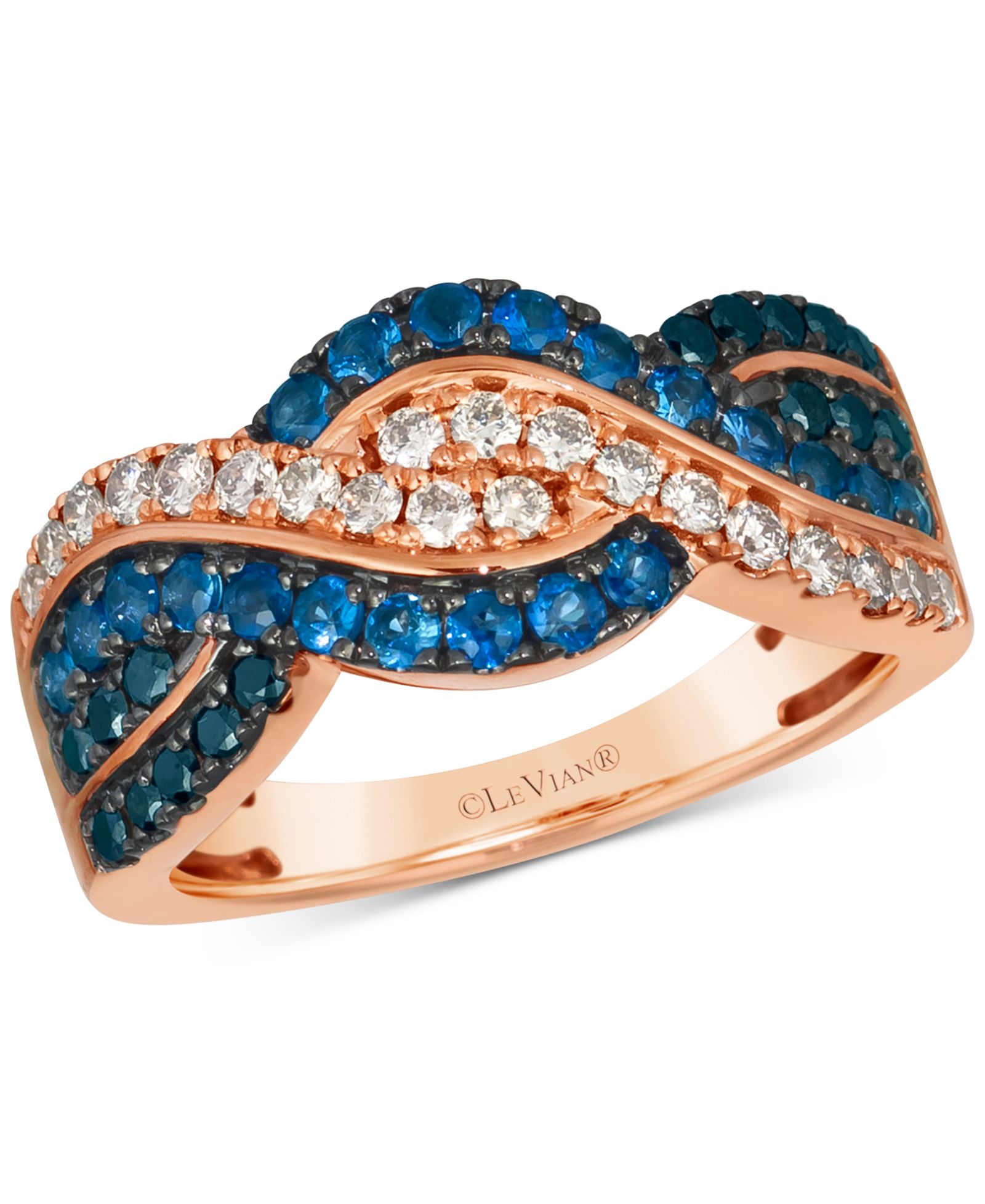 Le Vian® Синий сапфир (1/2 кар. общ.) и бриллиант (5/8 кар. общ.) перекрестное кольцо из розового золота 14 карат