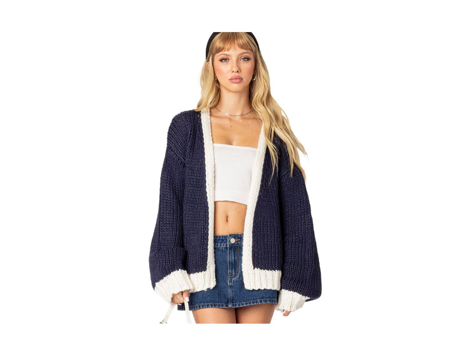 Women's Contrast Chunky Knit Cardigan