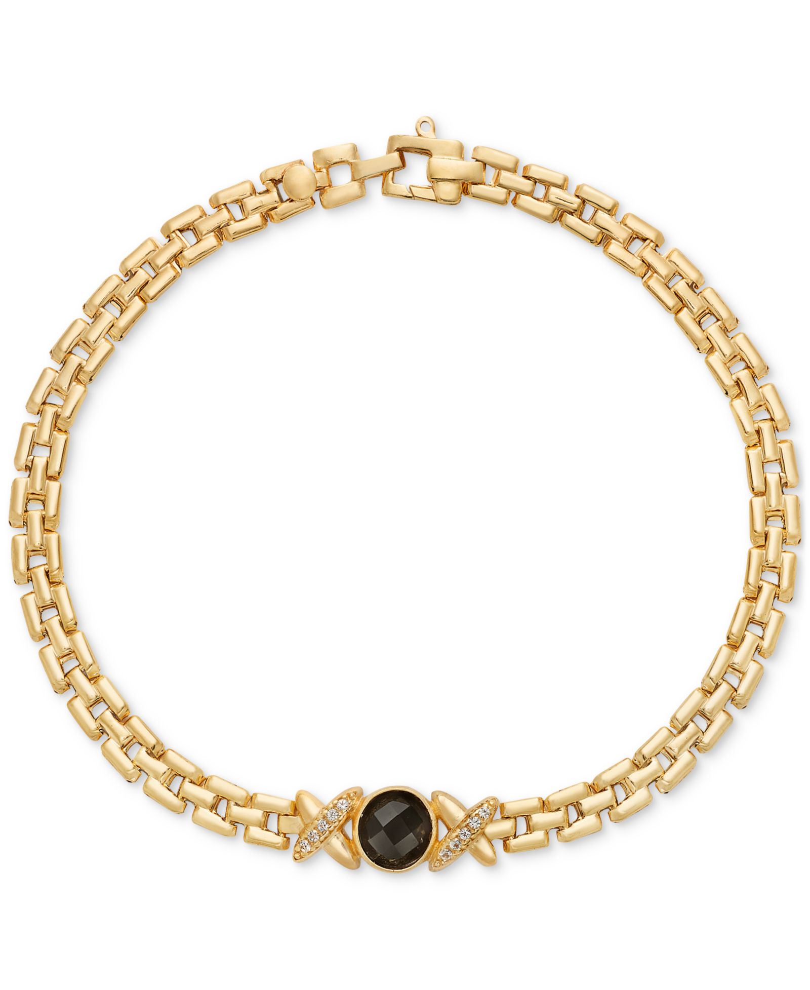 Браслет-цепочка Onyx & White Topaz (1/10 ct. t.w.) "X" Panther в 14k Gold-Plated Sterling Silver