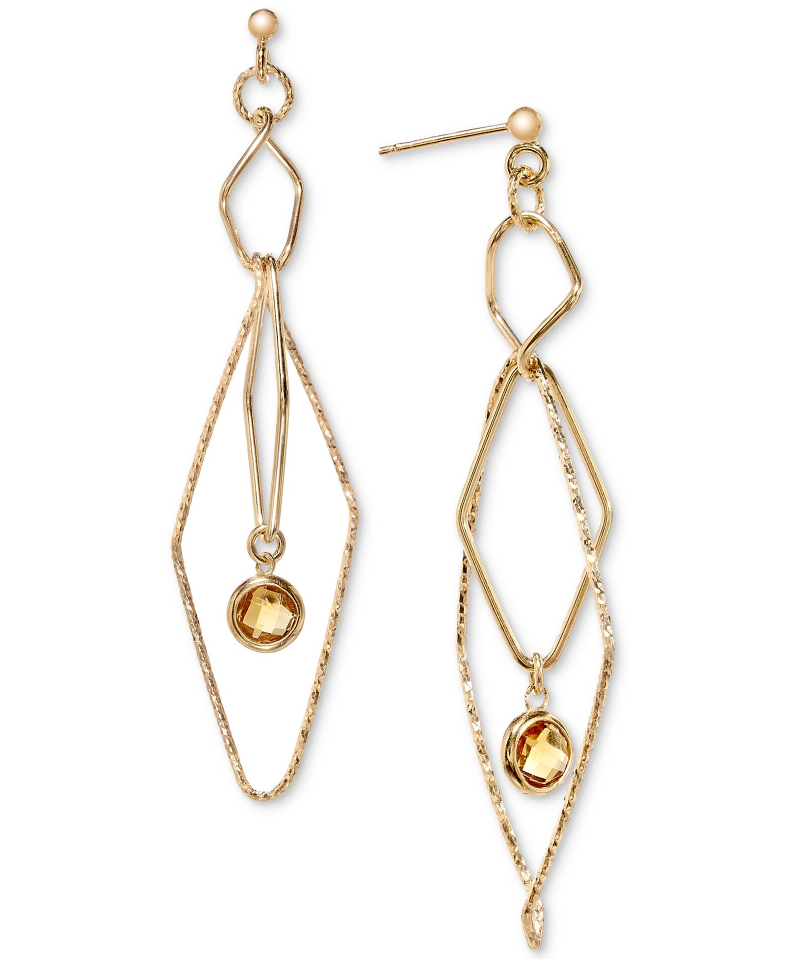 Серьги-подвески Macy's Citrine с открытым геометрическим узором из позолоченного стерлингового серебра