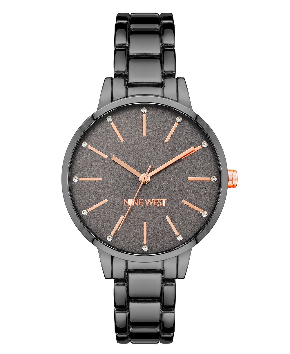 Женские наручные часы Nine West Quartz Dark Gray Alloy Link Bracelet, 36mm
