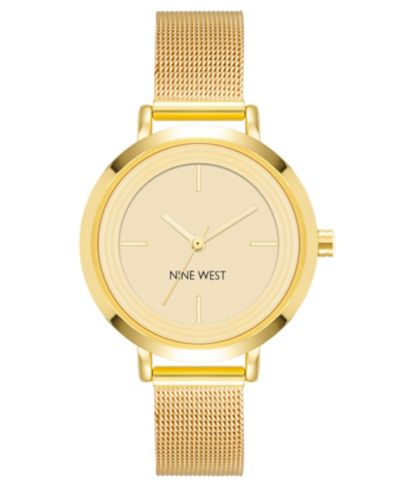 Nine West Женские кварцевые часы с золотистым стальным браслетом Mesh, 34mm