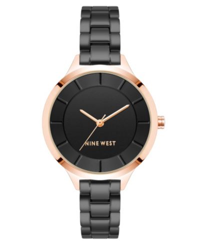Женские часы Nine West Quartz Black Alloy Link Bracelet, 34mm