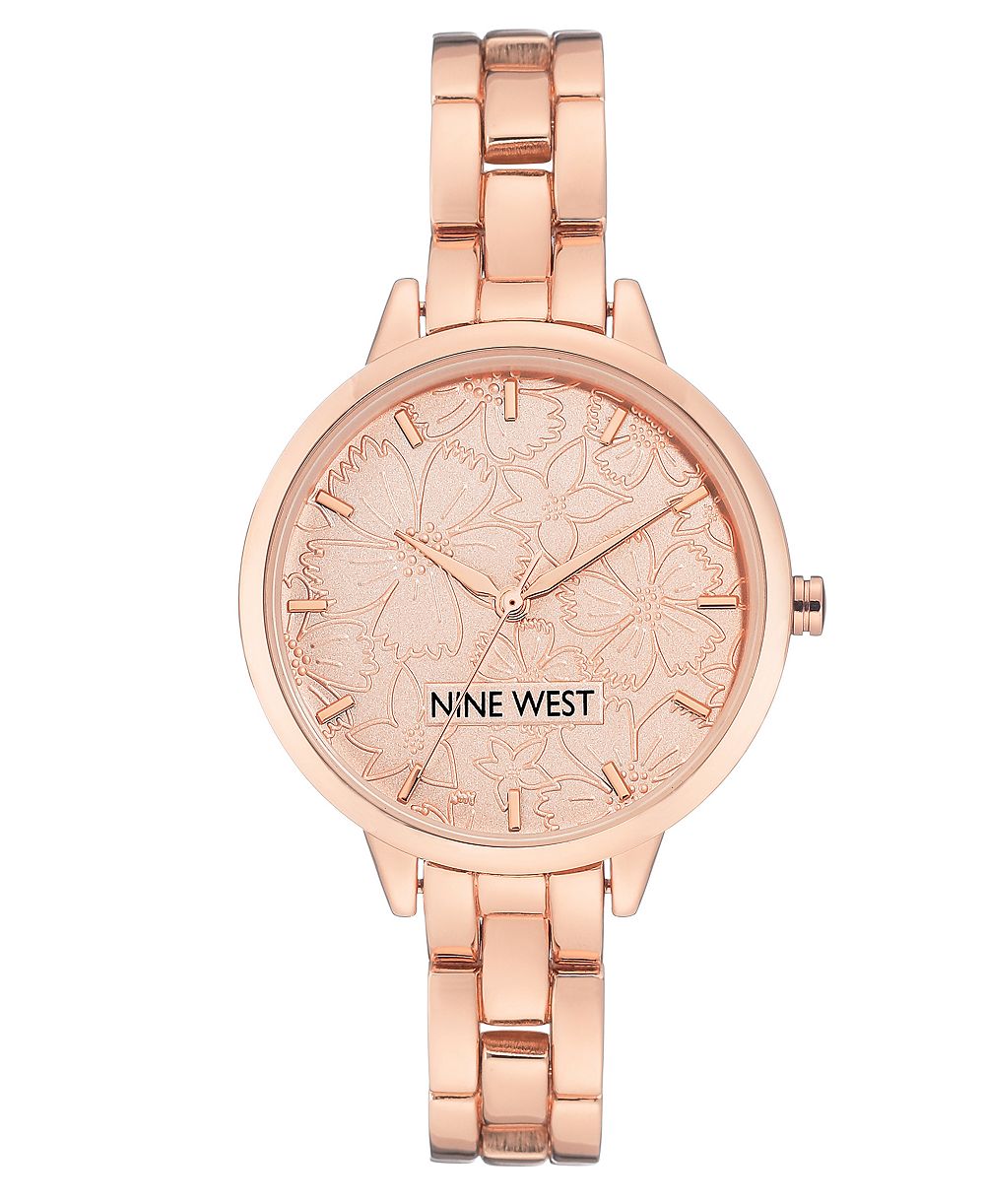 Женские часы Nine West Quartz Rose Gold-Tone Alloy Link Bracelet, 36mm