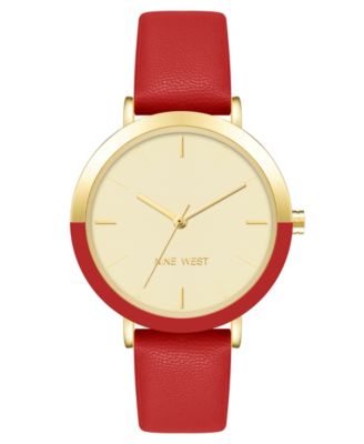 Nine West Women's Quartz Red Faux Leather Band Watch, 36mm