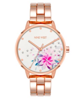 Nine West Женский кварцевый браслет с розовым золотом и часами с цветочным узором, 36mm