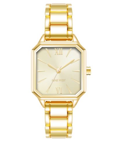 Nine West Женские наручные часы Quartz Square Gold-Tone Alloy Link Bracelet, 27mm