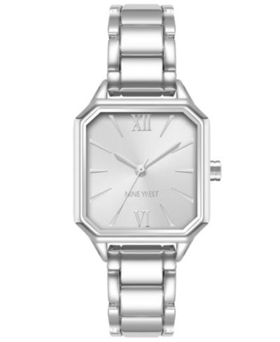 Nine West Женские Quartz Square Silver-Tone Alloy Link Bracelet Watch, 27mm