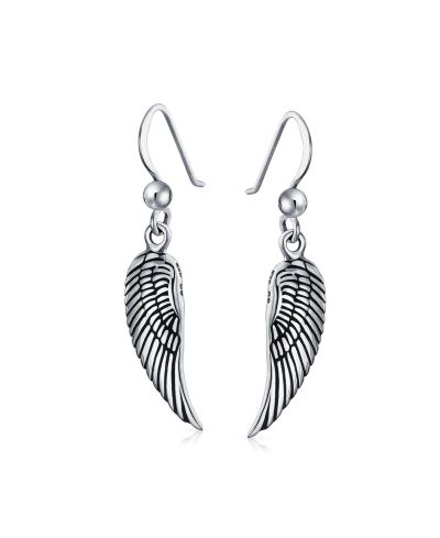 Bling Jewelry Spiritual Feather Guardian Angel Wing Dangle Earrings .925 Sterling Silver