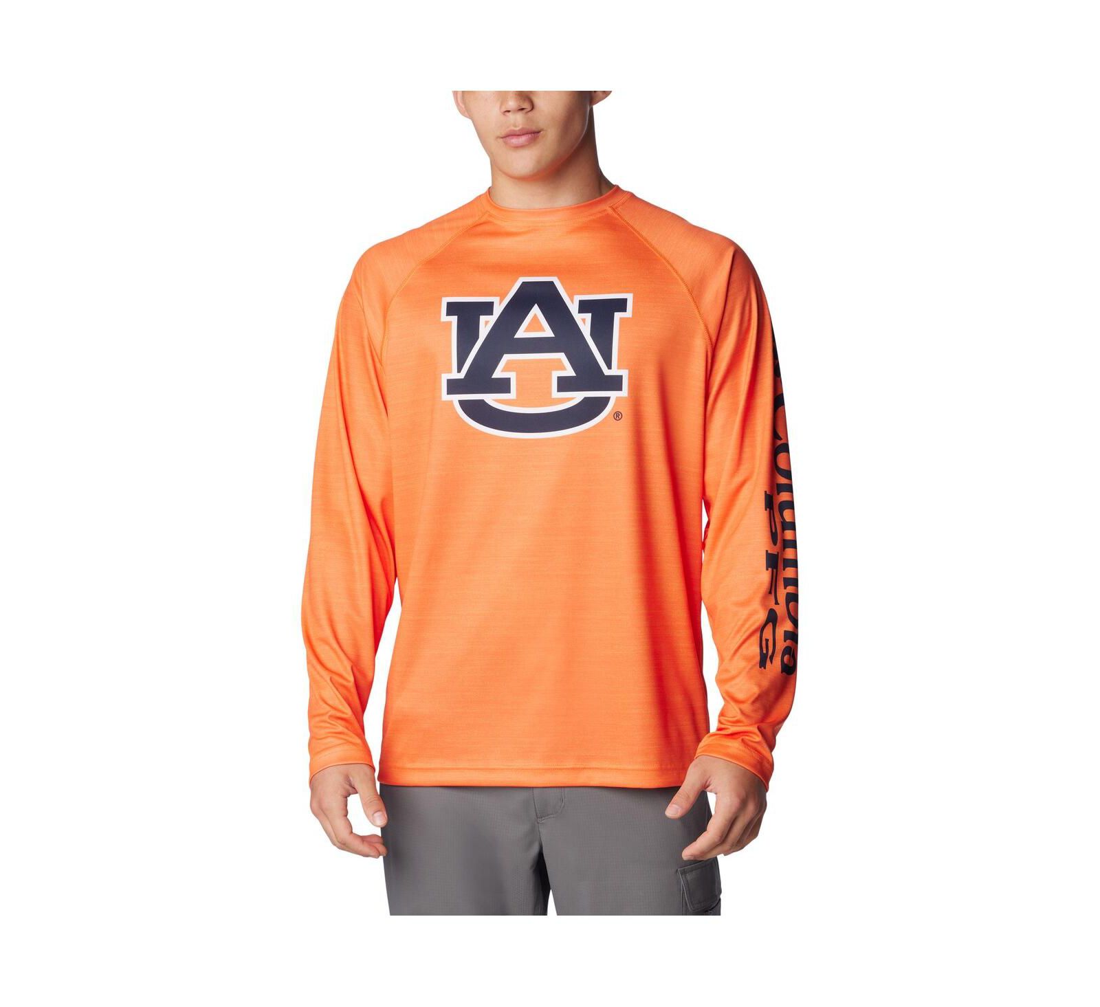 Men's Columbia Orange Auburn Tigers PFG Terminal Tackle Omni-Shade Raglan Long Sleeve T-shirt