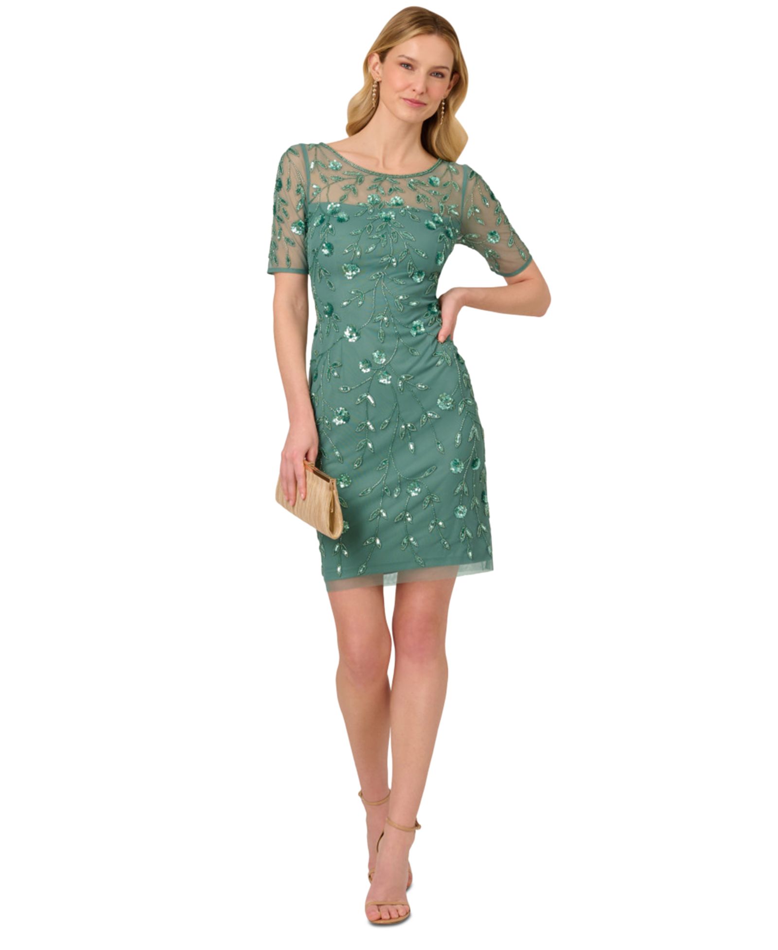 Женское платье Adrianna Papell 3D Floral Beaded Sheath
