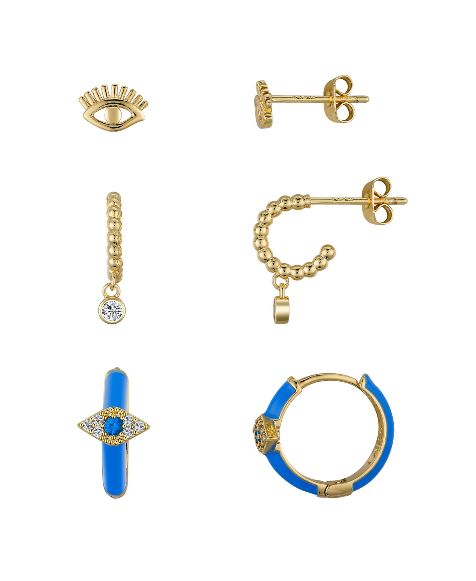 Unwritten Cubic Zirconia Bezel and Evil Eye 6-Piece Earring Set