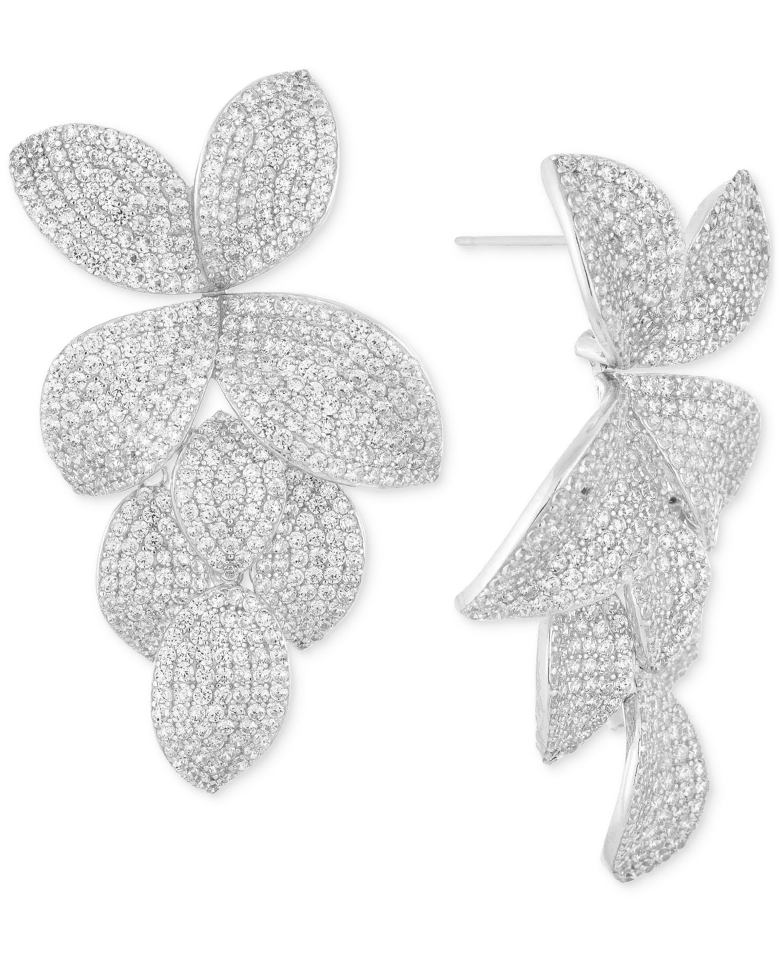 by Adina Eden Rhodium-Plated Pavé Flower Petals Drop Earrings