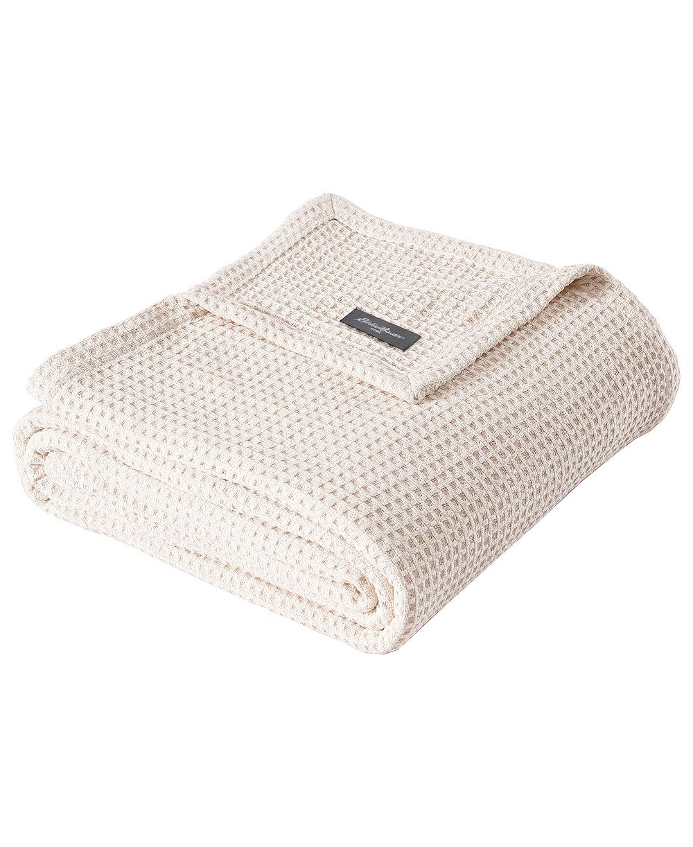 Eddie Bauer Solid Waffle Cotton Reversible Blanket, Twin