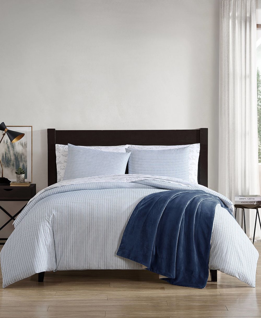 Eddie Bauer Ticking Stripe Cotton Percale 3 Piece Duvet Cover Set, Full/Queen