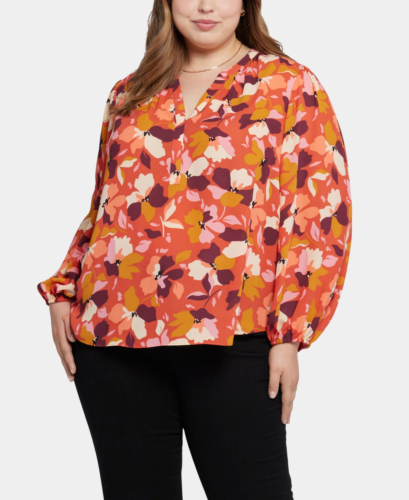 NYDJ Plus Size Puff Sleeve Popover Top