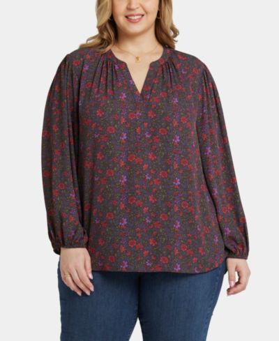 NYDJ Plus Size Топ с пышными рукавами и застежкой popover