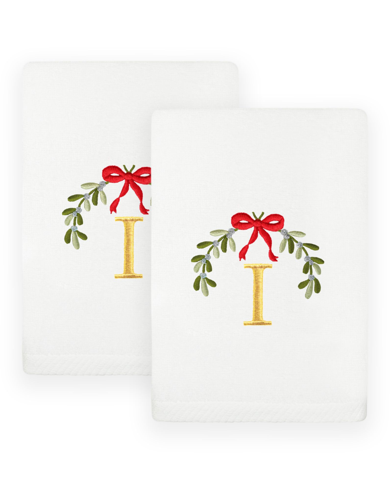 Набор полотенец Linum Home Christmas Mistletoe Monogram White Embroidered Luxury Turkish Cotton, 2 Piece Set