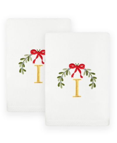 Набор полотенец Linum Home Christmas Mistletoe Monogram White Embroidered Luxury Turkish Cotton, 2 Piece Set