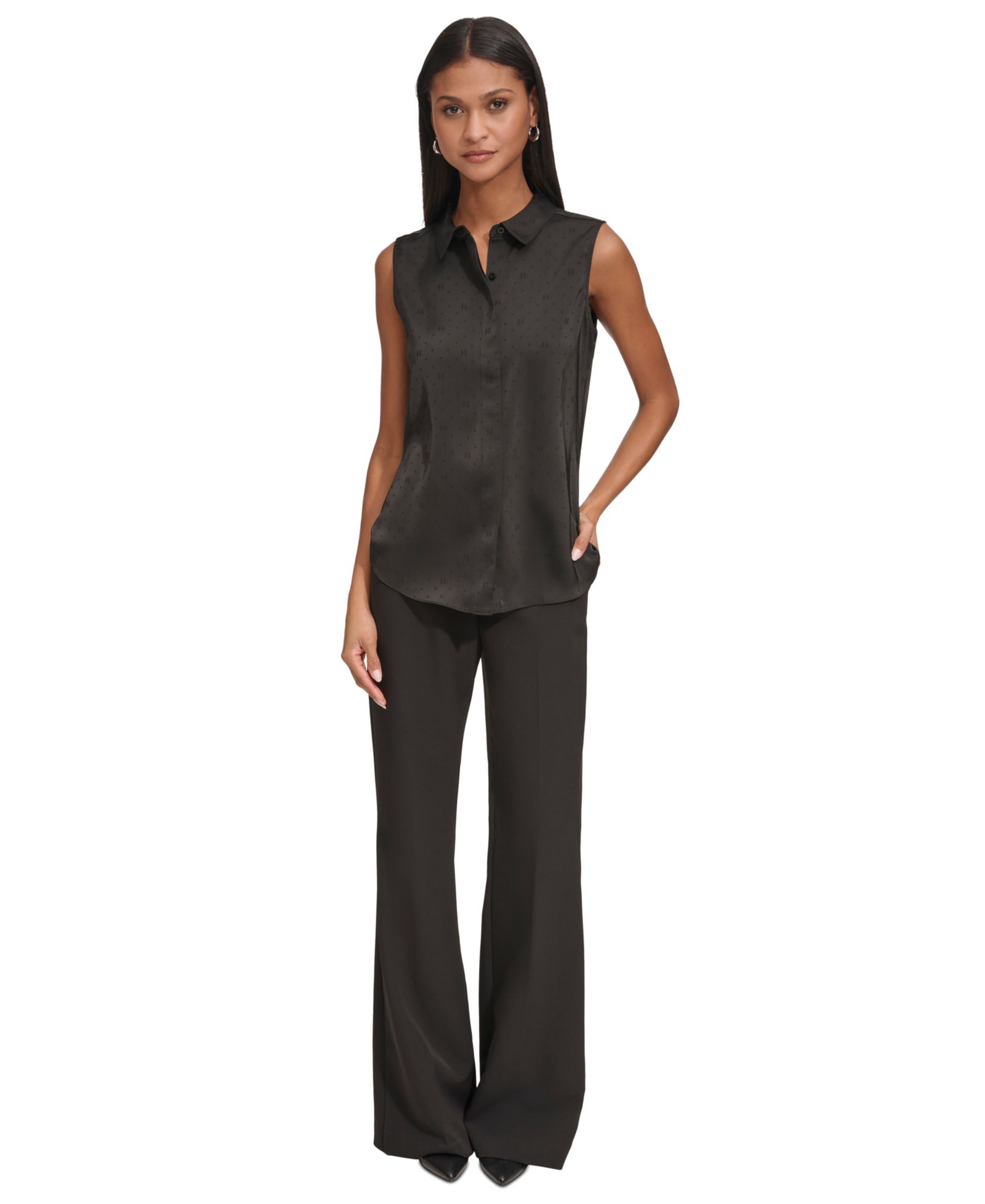 KARL LAGERFELD PARIS Women's Jacquard Logo Sleeveless Shirt