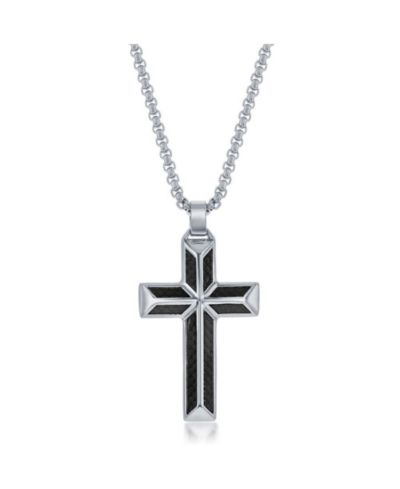 Stainless Steel Black Carbon Fiber Cross Necklace
