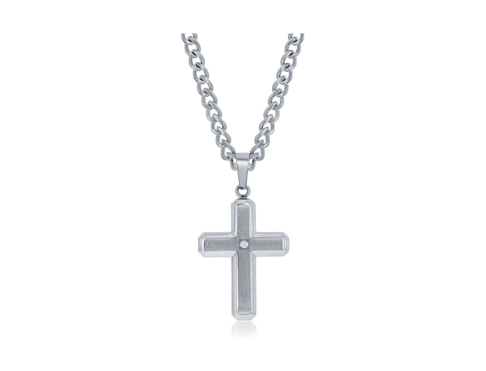 Ожерелье Metallo Stainless Steel Brushed & Polished w/ Single CZ Cross