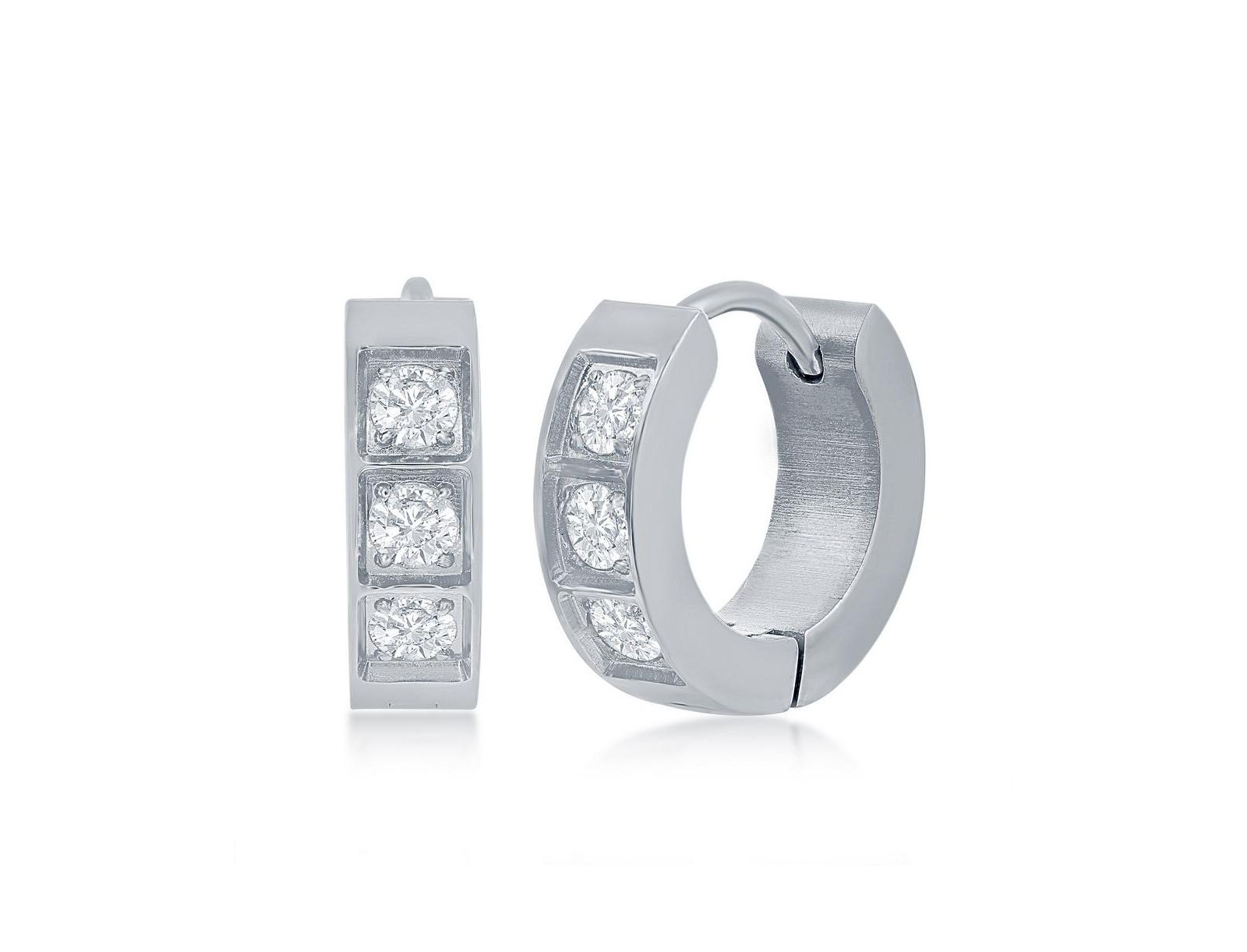 Серьги-кольца из нержавеющей стали с CZ, 13mm