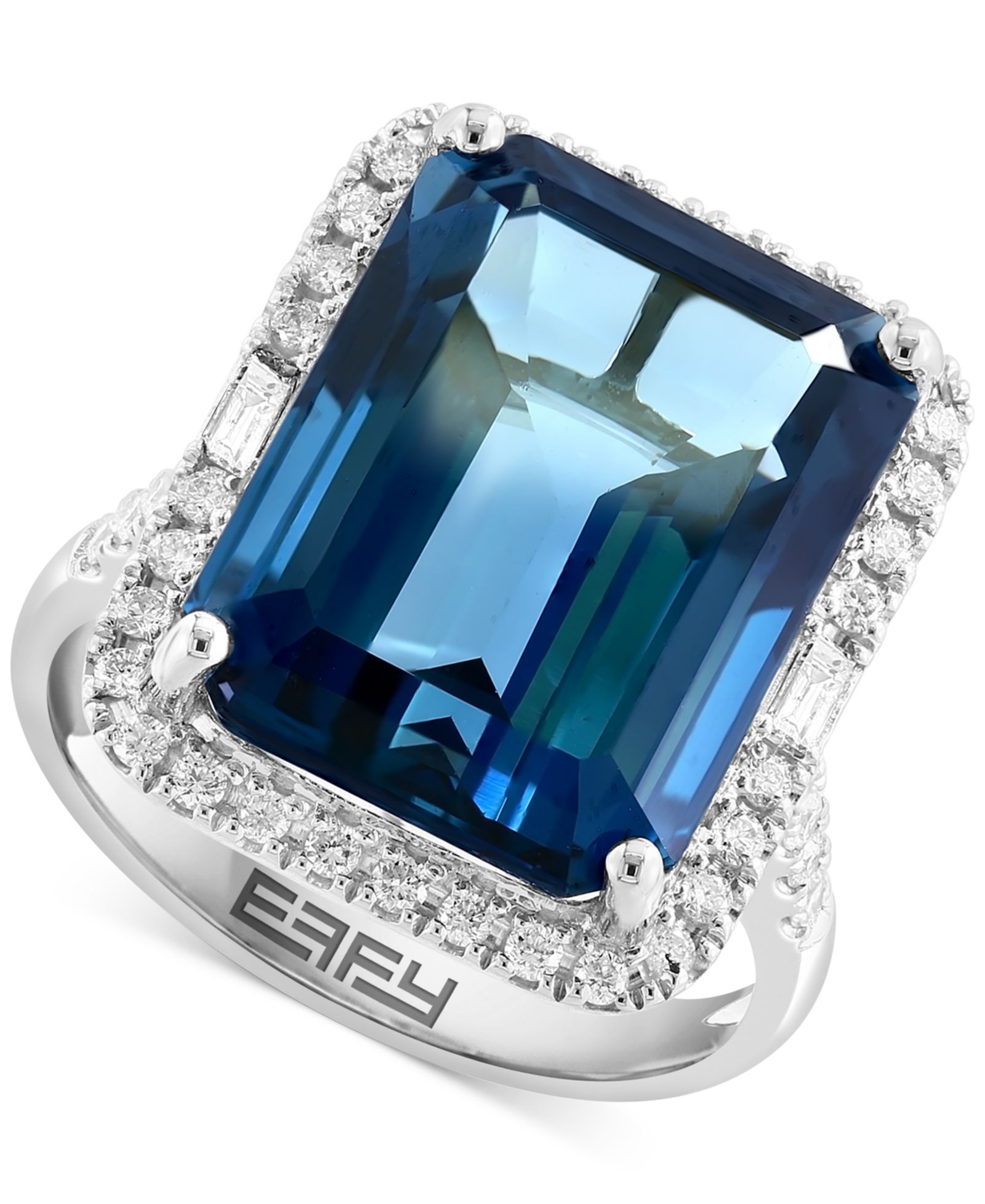 EFFY® Кольцо Halo с Blue Topaz (10-3/4 ct. t.w.) и Diamond (3/8 ct. t.w.) в 14k White Gold