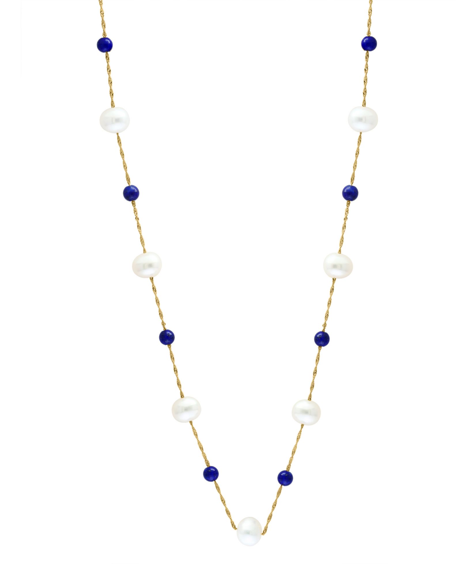 Ожерелье-чокер EFFY® Freshwater Pearl (6-1/2mm) & Lapis Lazuli 18" в золоте 14k
