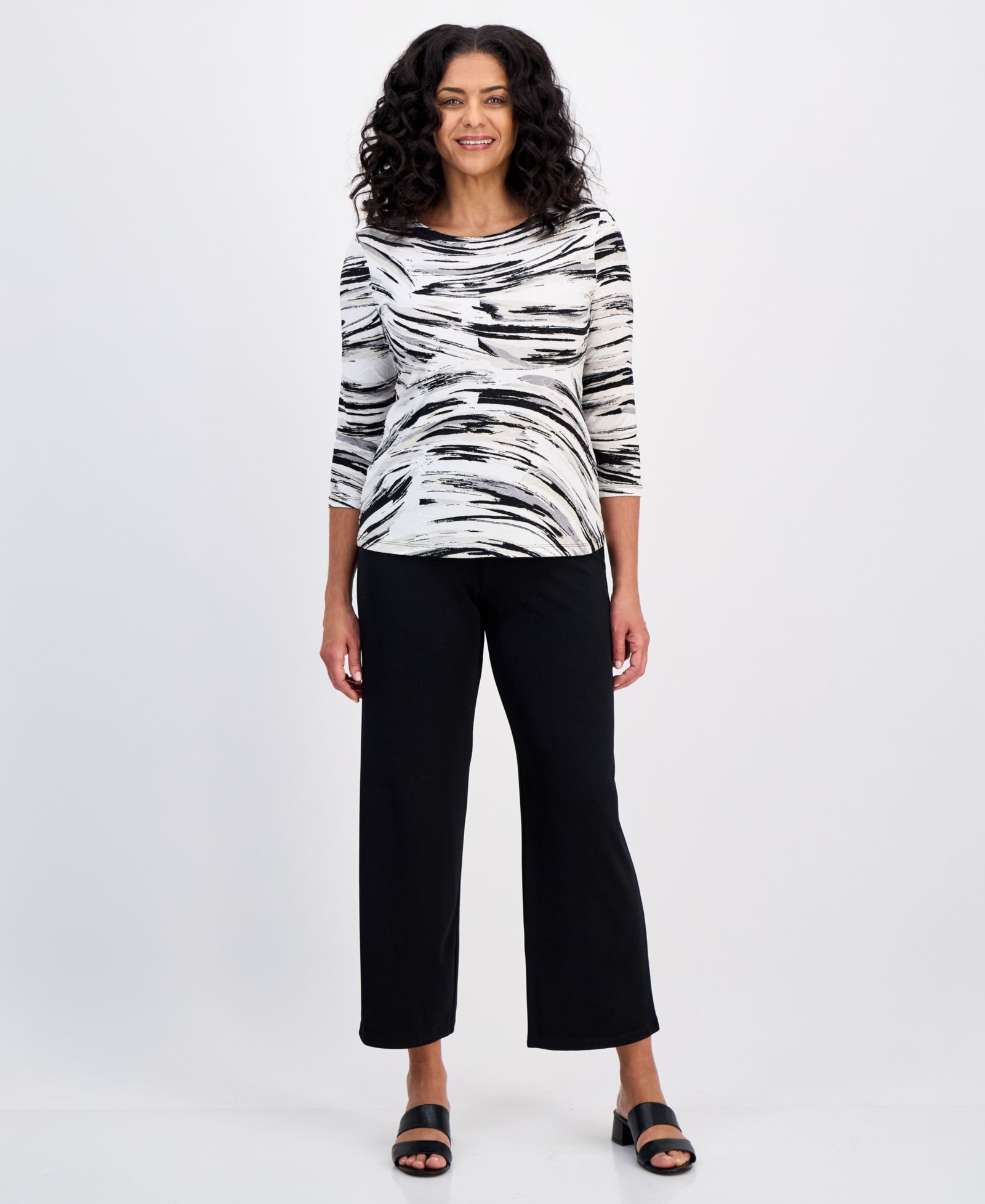 JM Collection Women's Printed 3/4 Sleeve Jacquard Top, Exclusively at Macy's